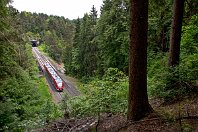 MWD 216684 db2  Nur rund 100 Meter weiter und 25 Meter höher entstand dieses Bild. Immer noch sehen wir im Hintergrund den Sonnenburgtunnel. Als diese Aufnahme am 28. Mai 2016 entstand, waren allerdings die Loks der Reihe 218 und die Triebwagen 610 und 614 längst im Pegtnitztal verschwunden. Der Regionalverkehr wird nun von den zweilteiligen Triebwagen der Reihe 648 bewältigt, hier der 648 309. : 95 80 0648, DB 648, Str 5903 N Hbf - Schirnding Grenze, a - Aufnahmeort, a Deutschland, a-Wagen Bpd, ao Hartenstein-Lungsdorf, eb DB 648 309, en 95 80 0648 309, es 5903 km 46-4